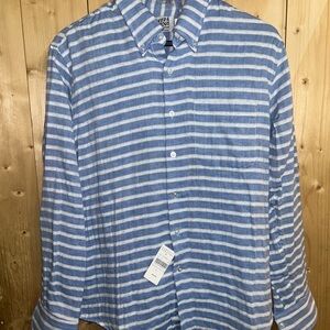 Naked & Famous button front blue/ white stripes